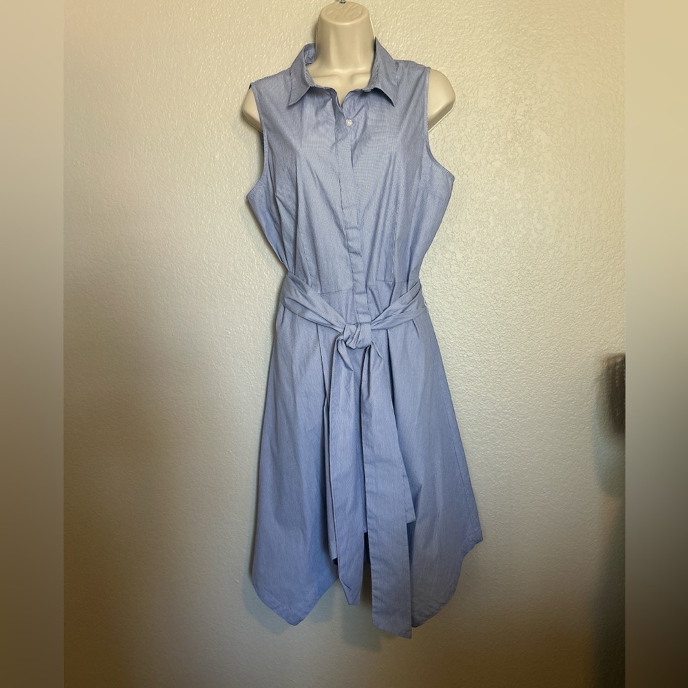 Who What Wear Classic Asymmetrical Light Blue and white striped Dress